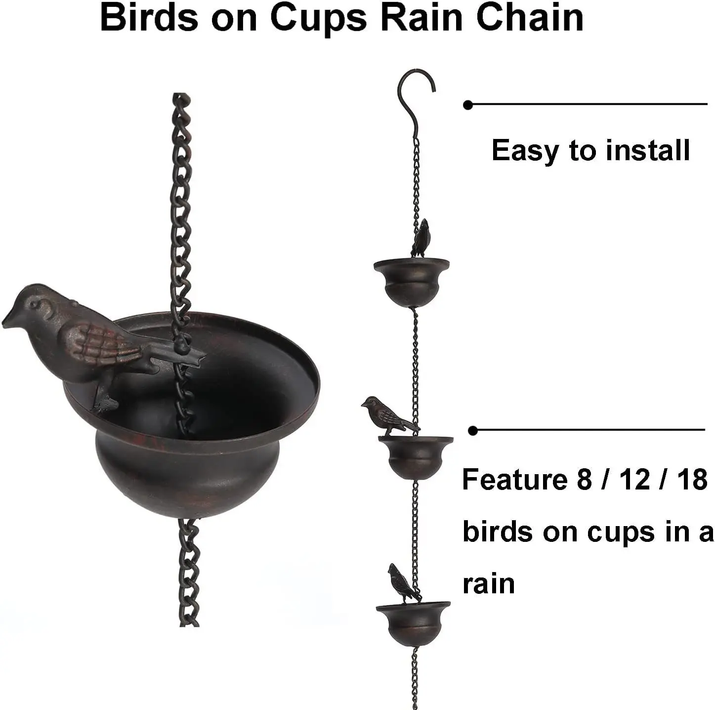 Creative Birds On Cups Metal Rain Chain Rain Catcher For Gutter Roof Decoration Metal Drainage Rain Chain Downspout Tool