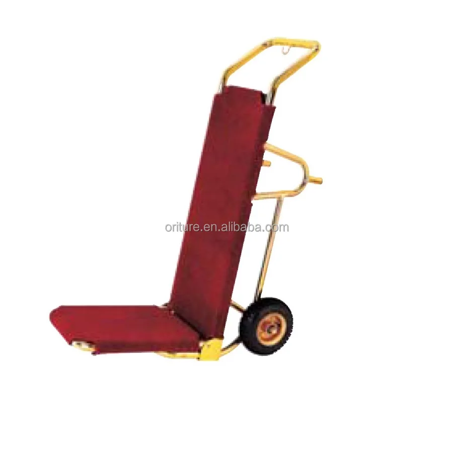 C014 Hotel Platform Stainless Steel Lobby Luggage Bellman Trolley Golden Baggage Hand Truck Cart with Red Carpet