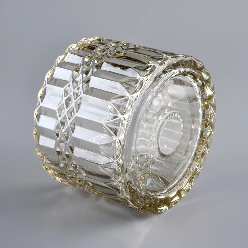 Hot sale amber geo cut 250ml glass candle holder with matched glass bottle for supplier