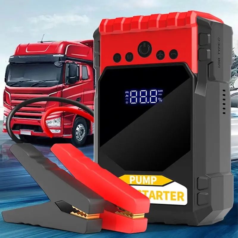 Car Jump Starter Air Pump Portable Air Compressor Multi-function Tire Inflator Auto Portable Battery Starter With EVA Bag