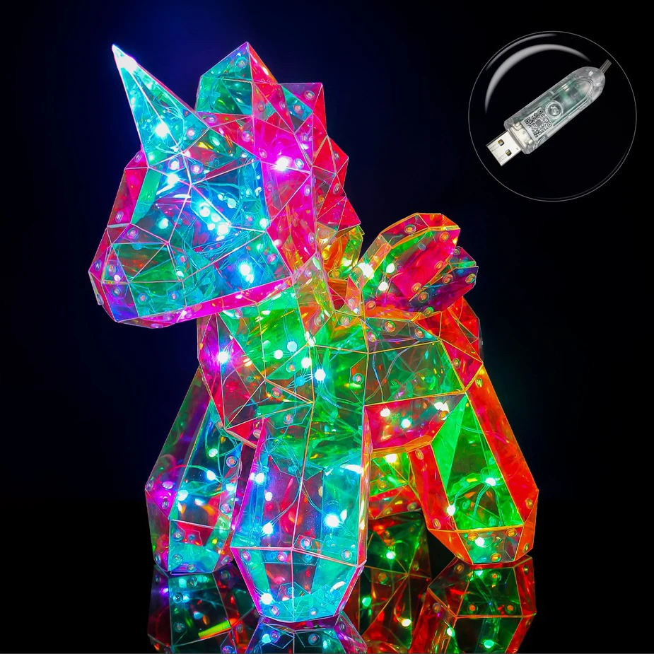 Hot Selling Christmas Decoration Gifts Led Light Bear Multicolor Night Light 35cm Rose Unicorn
