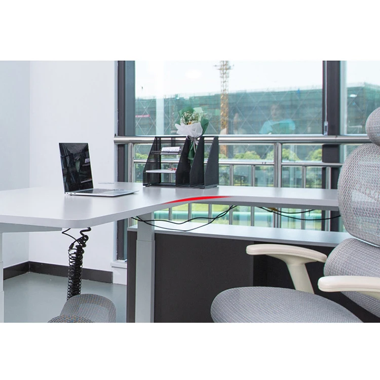 custom school student study triple motor height adjustable laptop desk wooden l shape sit standing electric table for learning