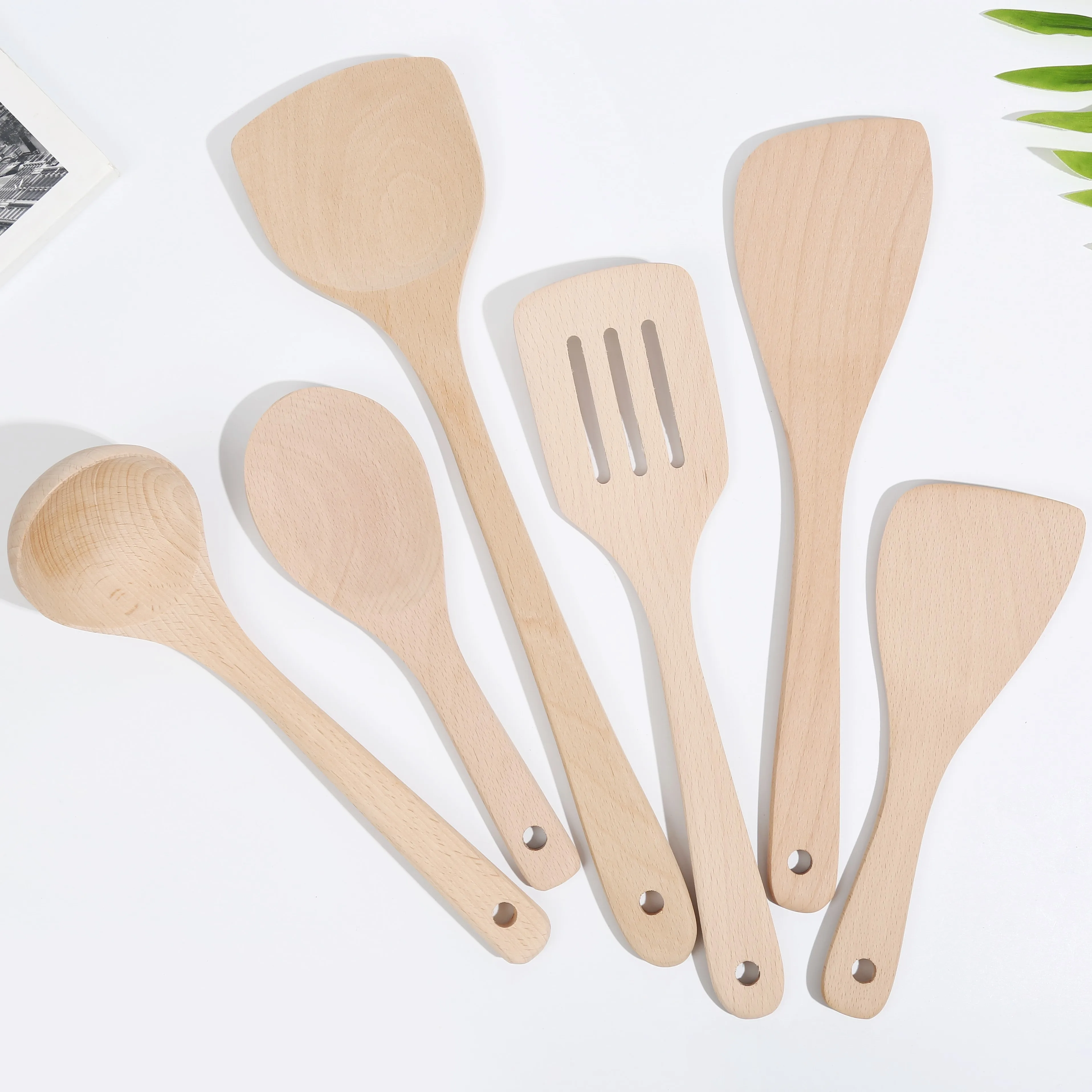Eco Friendly Biodegradable Cooking Reusable Beech Wooden utensils Spatula Spoon Kitchen Kitchen Accessories Tools set
