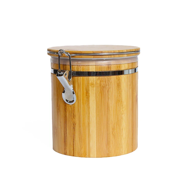 Bamboo Canister Food Storage Jar With Lid Salt Peanuts Dried Roses Coffee Pot Container Box Set