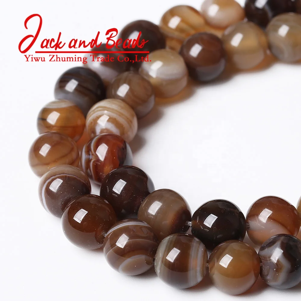 Natural Onyx Stone Brown Striped Agates Round Loose Beads for Jewelry Making