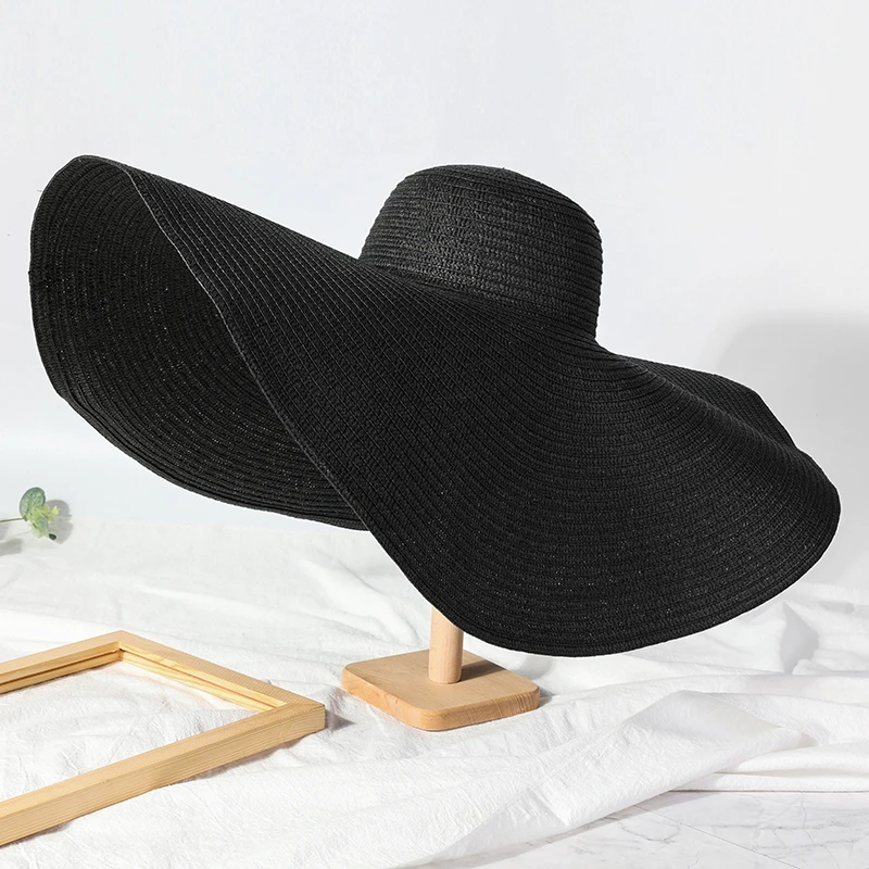 New Summer Broad Brim Beach Hat Wide Brim Resort Oversized Sun Hat Casual Foldable Panama Straw Hat Floppy