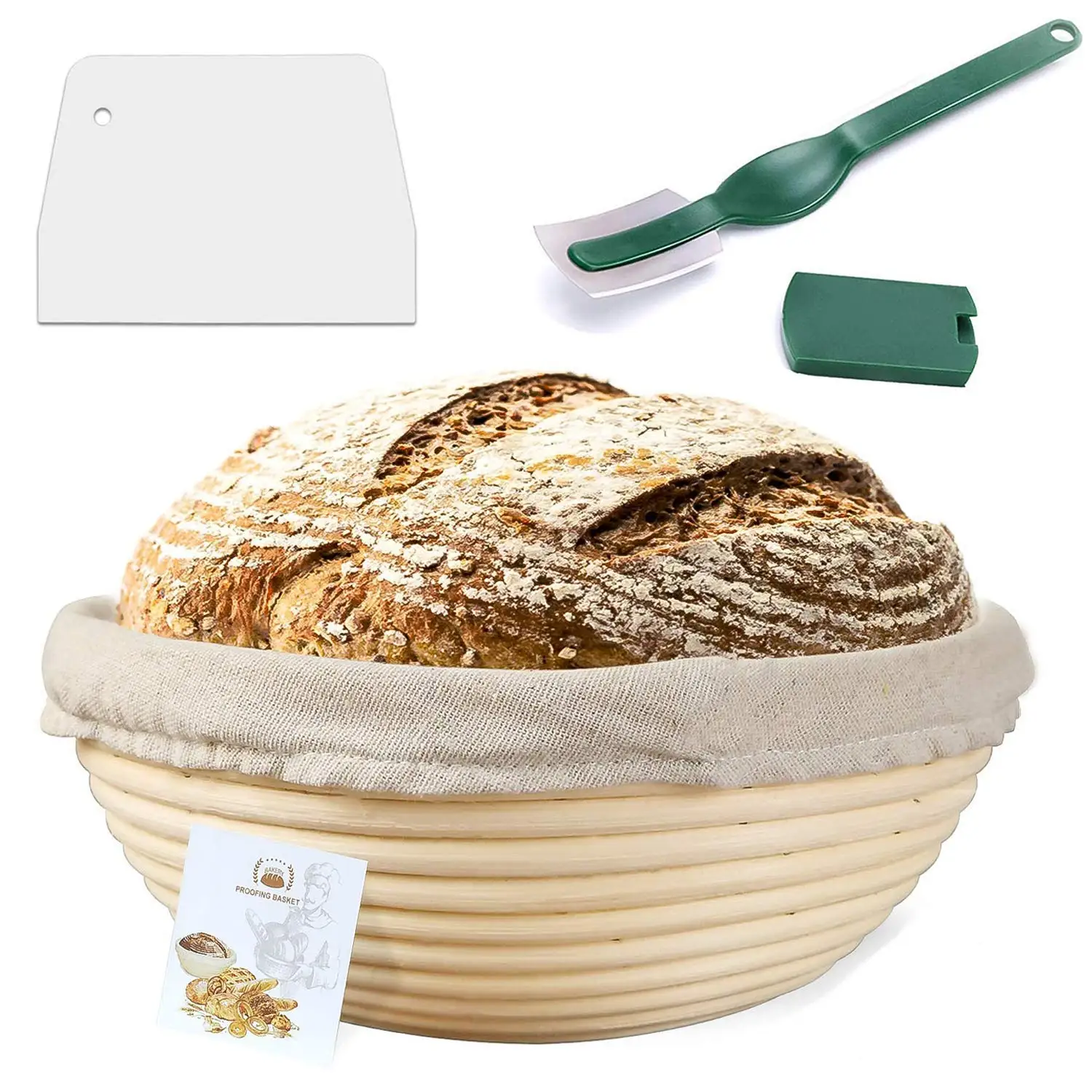 9 Inch Proofing Basket Bread Proofing Basket  Bread Lame Dough Scraper Linen Liner Cloth Sourdough Bread Baket