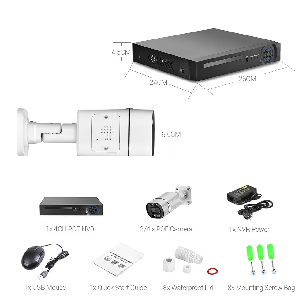 4K Security Camera System Poe IP Camera Outdoor Home Video Surveillance Camera Set 4CH Wired CCTV Security System