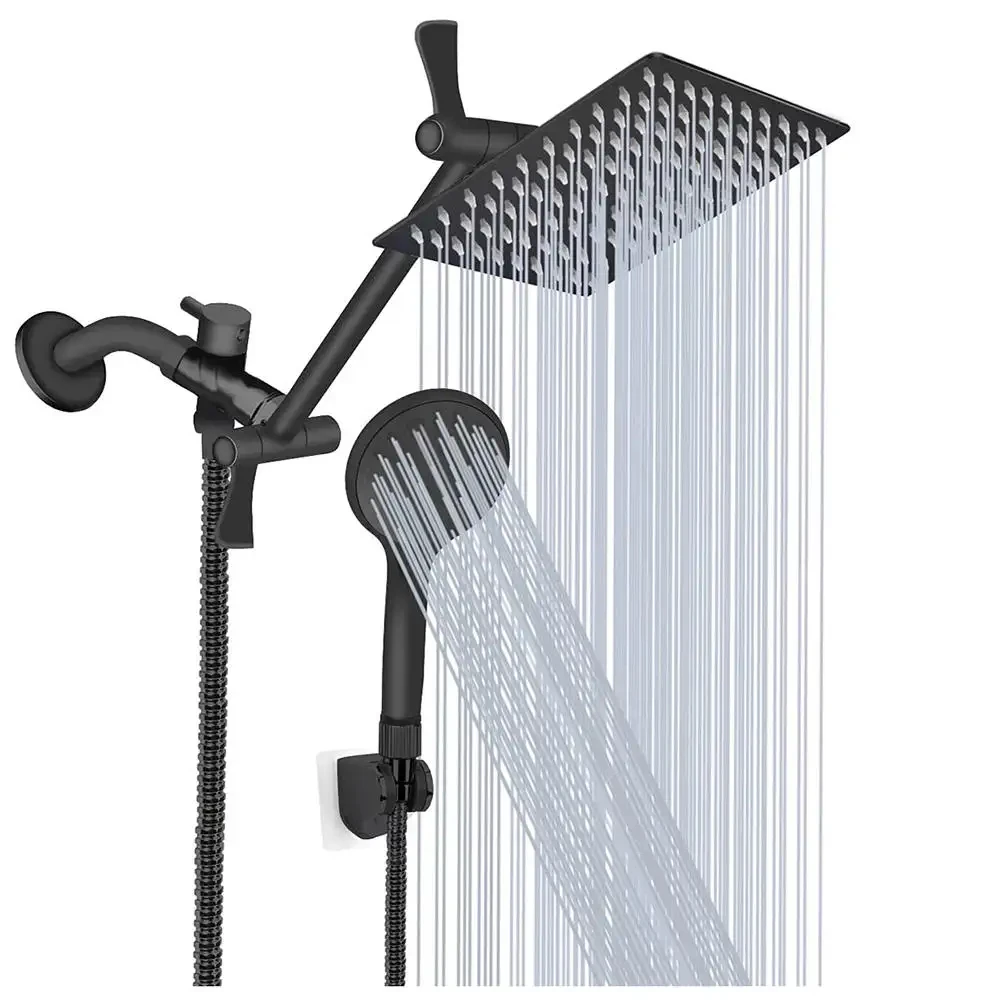 Modern Bathroom Chromed Square Elegant Shower Bar Riser Rail Shower Set With Square Hand Shower
