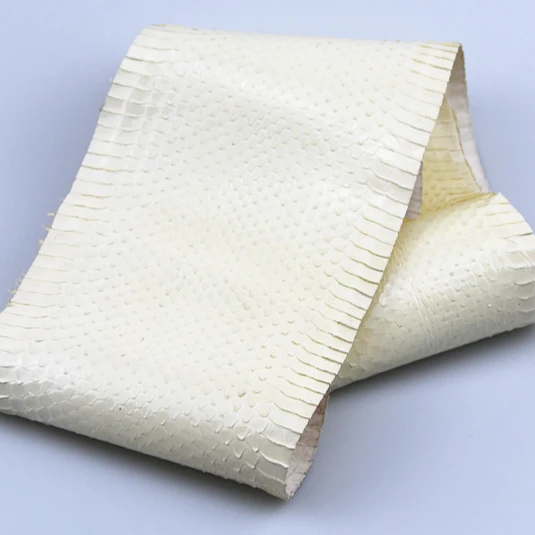 Glossy white color real water snake skin leather