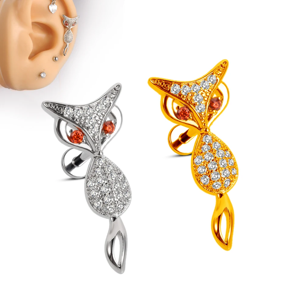 Stainless steel cz stud owl skull earring animal blue earring ear ring bulk piercing jewelry owl labret stud