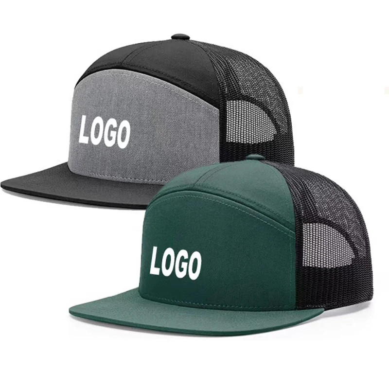 custom Embroidered Logo plain Blank Flat Brim Hip Hop Snap Back men women 7 panel Trucker Hat Snapback caps