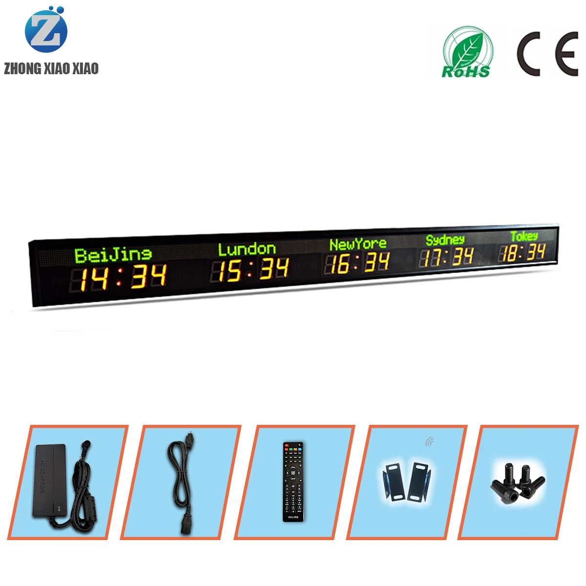Zhong Xiaoxiao Brand 5 time zone clock Led Large Wall multi zone clock wall mounted world time zone wall clock