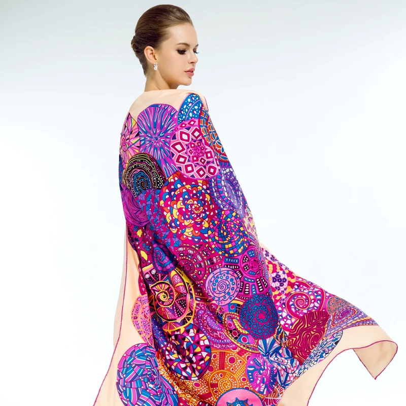 100% Twill Silk Square Scarf Fashion Luxury Brand Printed Head Scarves 130*130CM Soft Shawl Wrap Hijab Scarf for Ladies