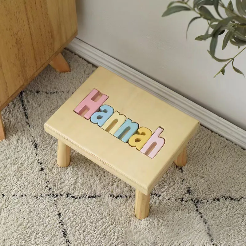 Tailai Handmade Personalized Wooden Puzzle Step Stool Bench Birthday Gift Wood Stool Personalized Puzzle Kids Stool or Bench