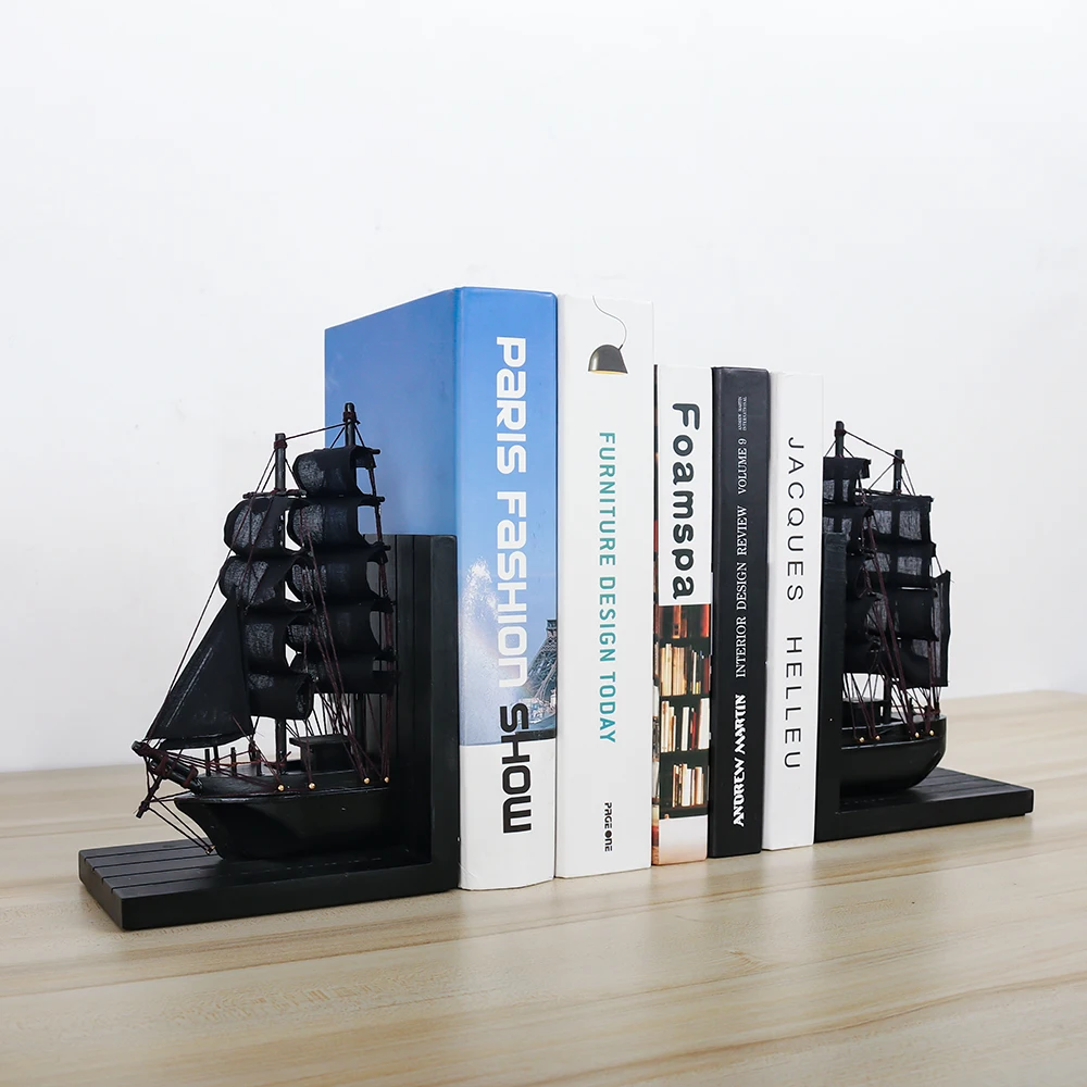 Оптовая продажа деревянный книжный конец Лидер продаж декоративная модель пиратского корабля стол для дома и офиса настольный органайзер