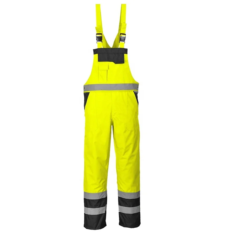 Winter Hi Vis Coverall Bib Pants Cargo Fluorescent Safety Trousers Workwear