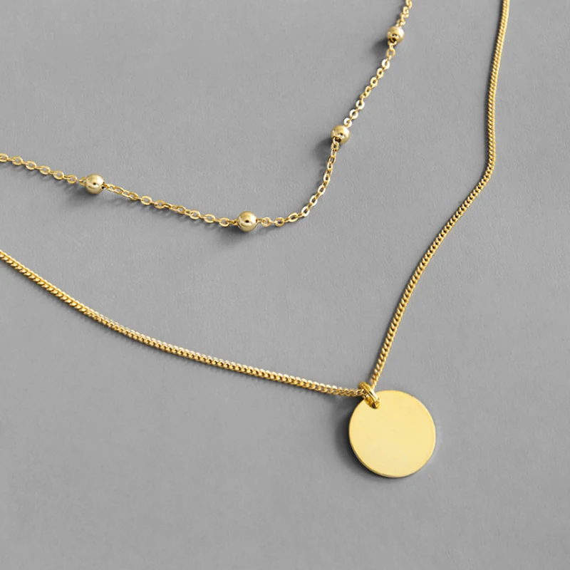 2020 новый тонкий двойной из непрозрачного блестящего бисера ожерелье 18K стильное Золотое Ювелирное Украшение, ожерелье с круглой подвеской Серебряное ожерелье 925 стерлингового серебра