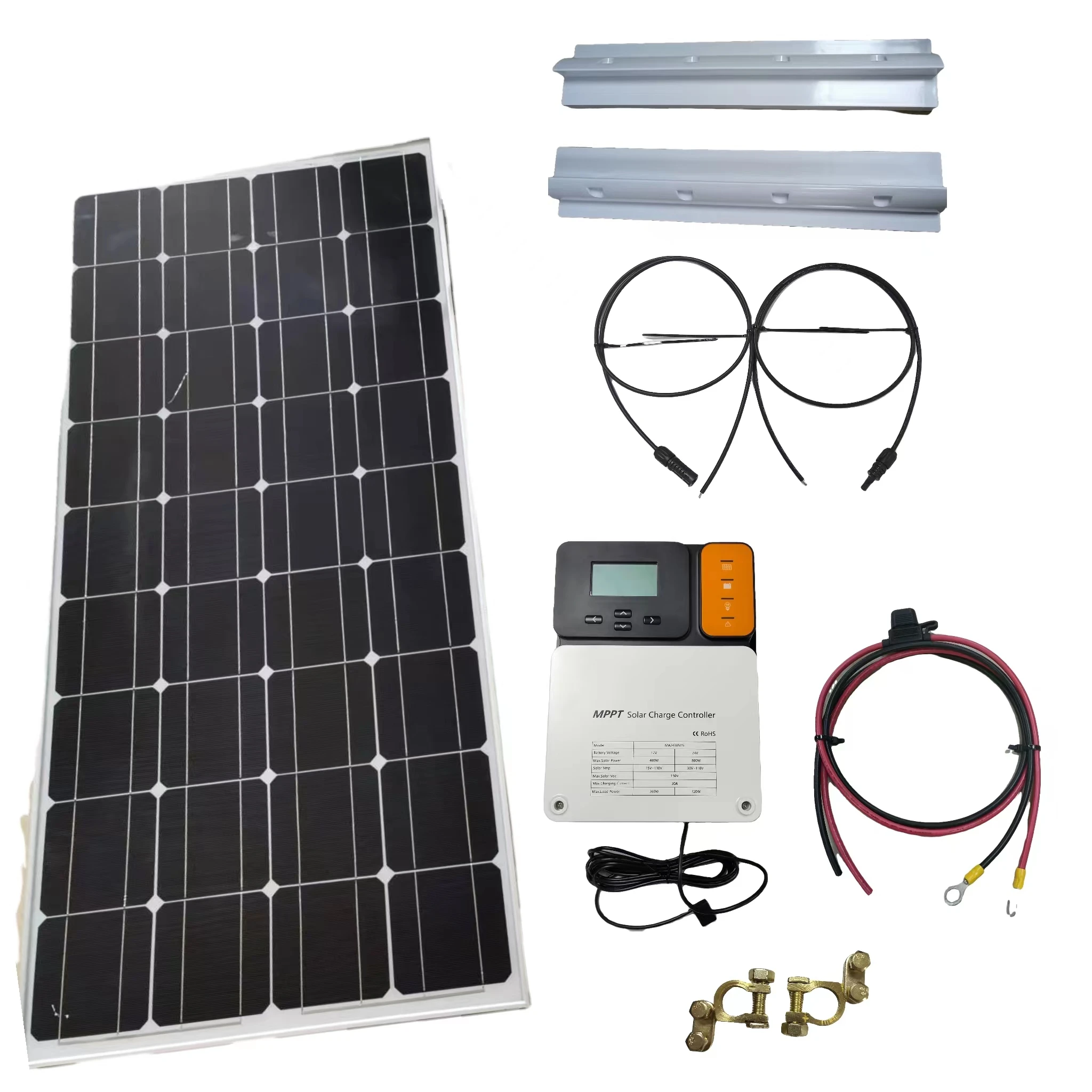 Mono Panel ABS Long Side Solar Bracket Caravan RV MPPT MA2430N15 10A Battery Terminal Fuse Cable Lugs 4mm2 5M Extension Cable