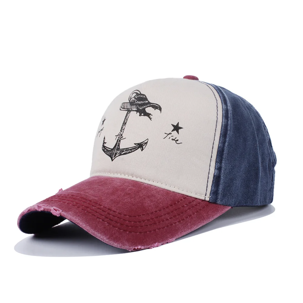Джинсовые 5 panel хип-хоп кепки снепбэк пары шляпа парень девушка чистого хлопка бейсболки мужкая цельнокроенная футболка с пиратским кораблем якорь, мужские и женские бейсбольные кепки, моющиеся кепки