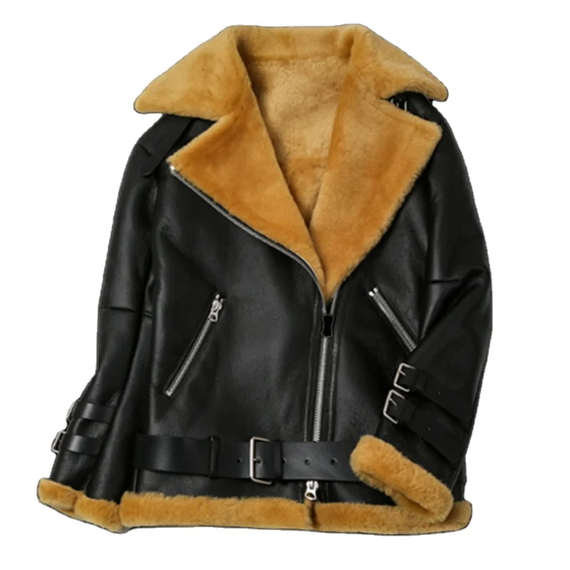 Camel Color Sheepskin Shearling Coat ,Lamb Skin real woman leather coat  italian leather genuine fur coats with cuffs