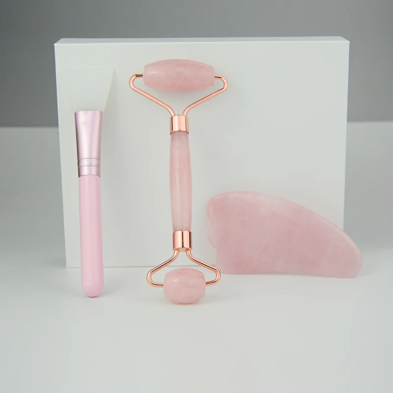 Factory price jade stone gua sha rose quartz jade roller gua sha set