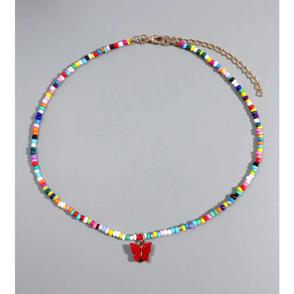 Amazon Best Sale 2022 Most Popular Multi Color Glass Charm Luxury Woman Statement Lady Collar Butterfly Pendant Cute Necklace