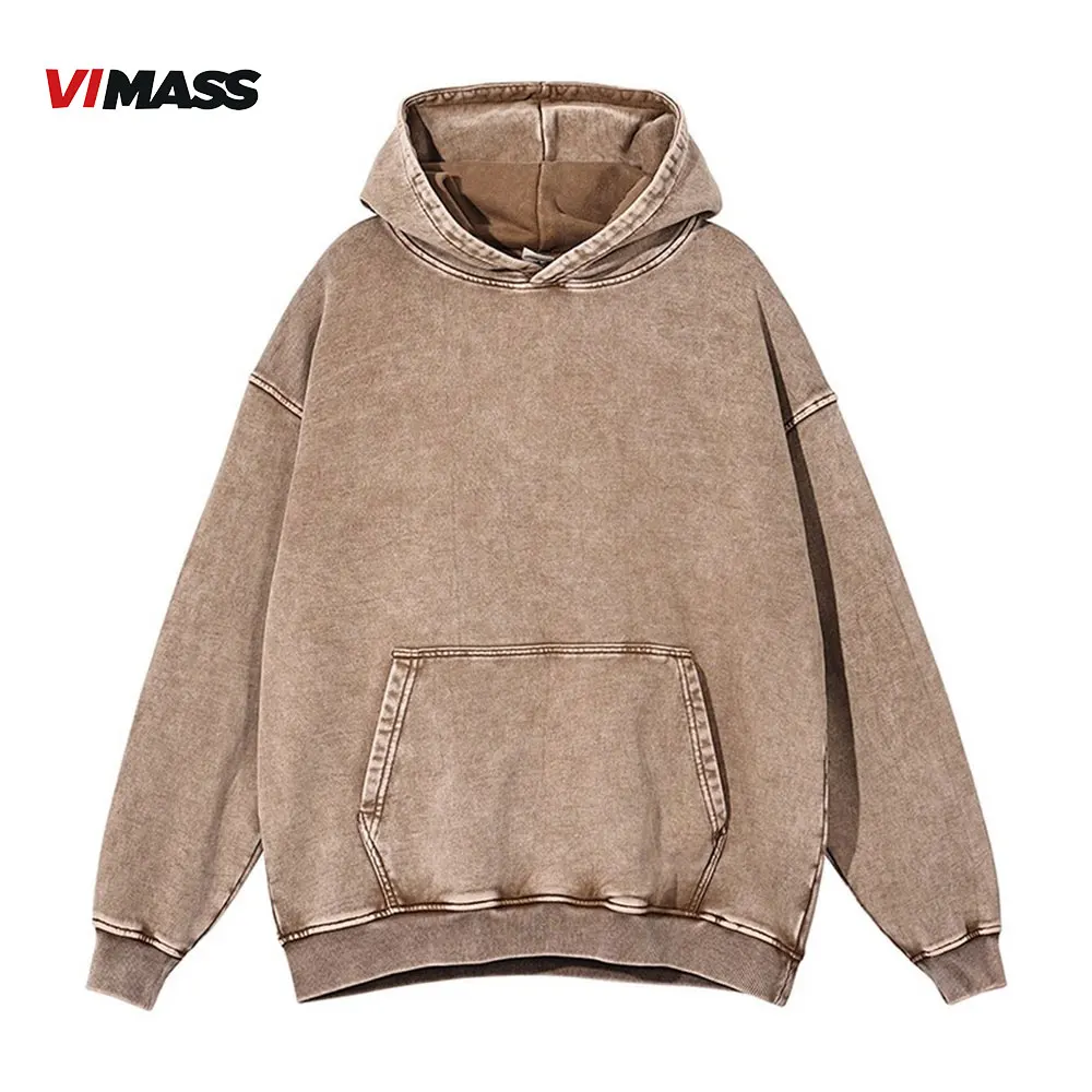 Factory Men cotton 500gsm distressed hoodies vintage acid wash hoodie fashion hip pop hoodie for customization