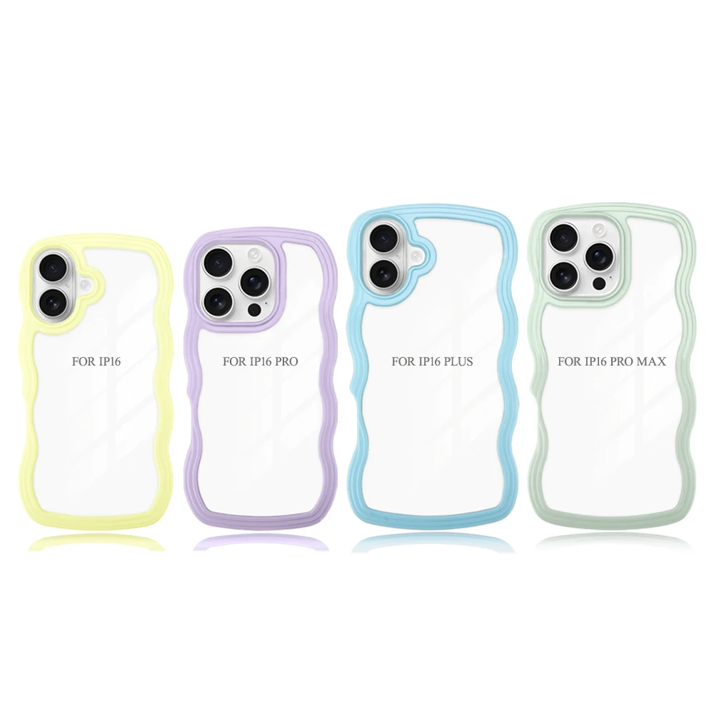 For i phone 16 Series 2D 2in1 TPU Wave Border Mobile Phone Cases Colorful Transparent Covers For i phone 16 15 14 13 etc