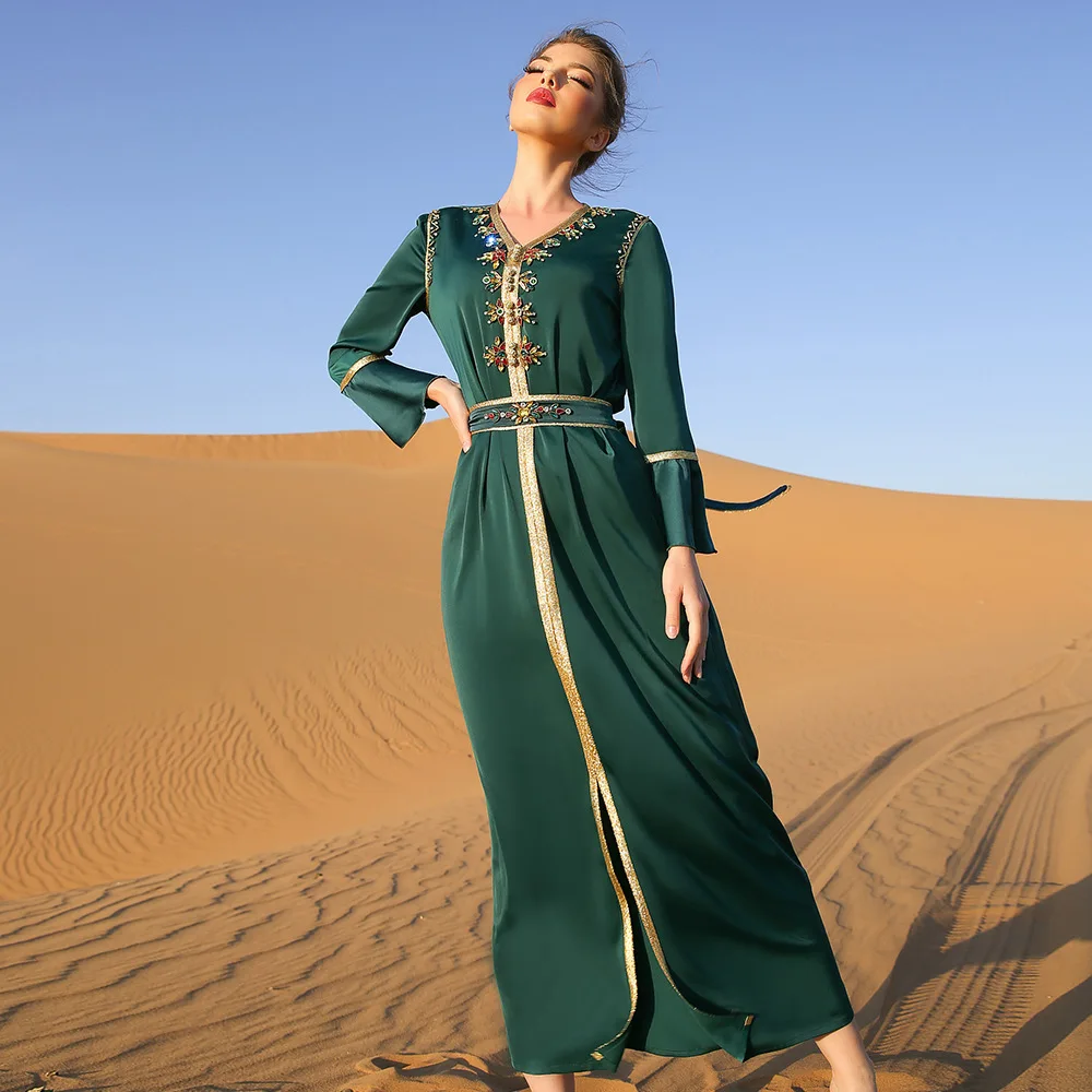 hand stitched drilled ruffle with belt middle east long skirt dubai abaya muslim dress