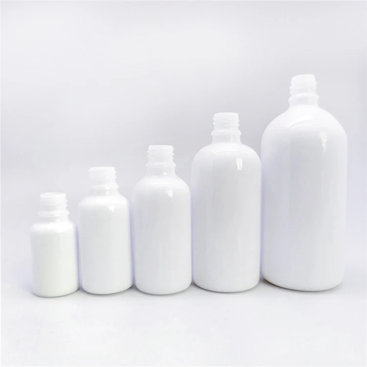 High Quality 120ml 100ml White Opal Glass Essential Oil Serum Bottle with White Plastic Dropper Cosmetics Screen Printed Surface