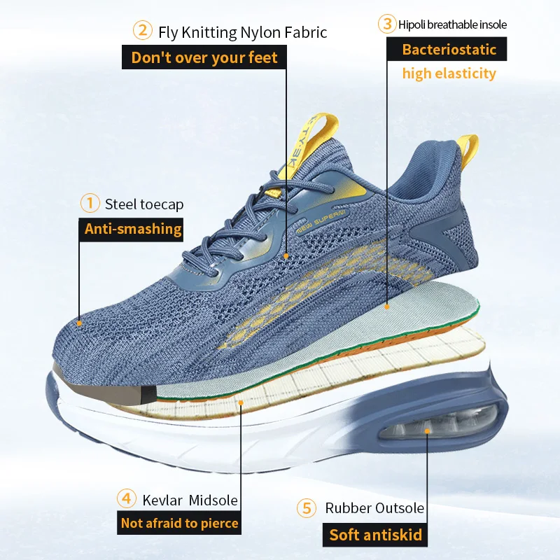 Factory Price Fashion Steel Toe Men Proof Breathable Sneakers Protective Sport Work shoes, Lightweight safety shoes 8805