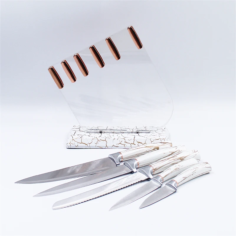 Professional PP Handle Stainless steel Kitchen Knife Sharp Chef Fruit Knives With Acrylic Block For Home