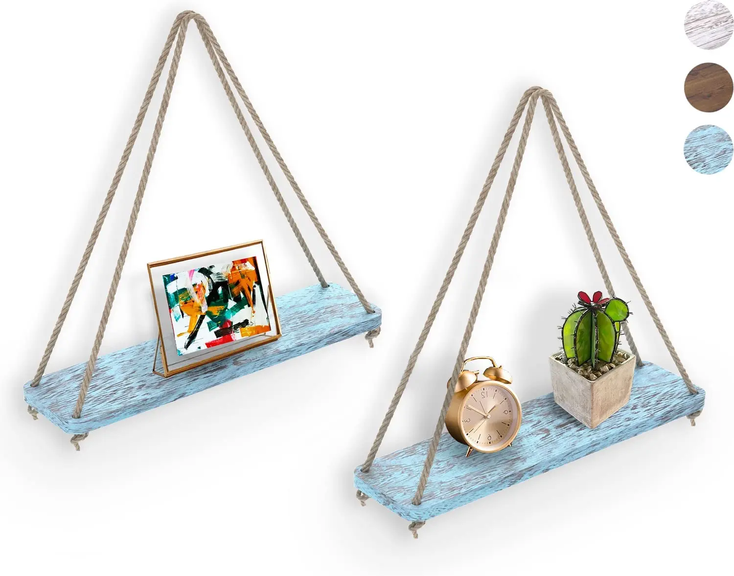 Rustic One Layer Wooden Rope Wall Hanging Shelves Plant Floating Shelves Solid Wood for Home Decor