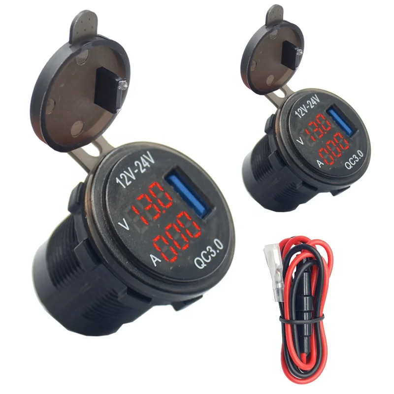 Waterproof DC 12V 24V QC3.0 USB Charger Digital Voltmeter Ammeter for Car Auto Van Boat RV UTV ATV Industrial
