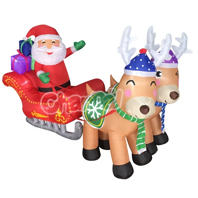 В наличии товар надувной Санта-Клаус рождественские украшения олень сани для наружного использования
