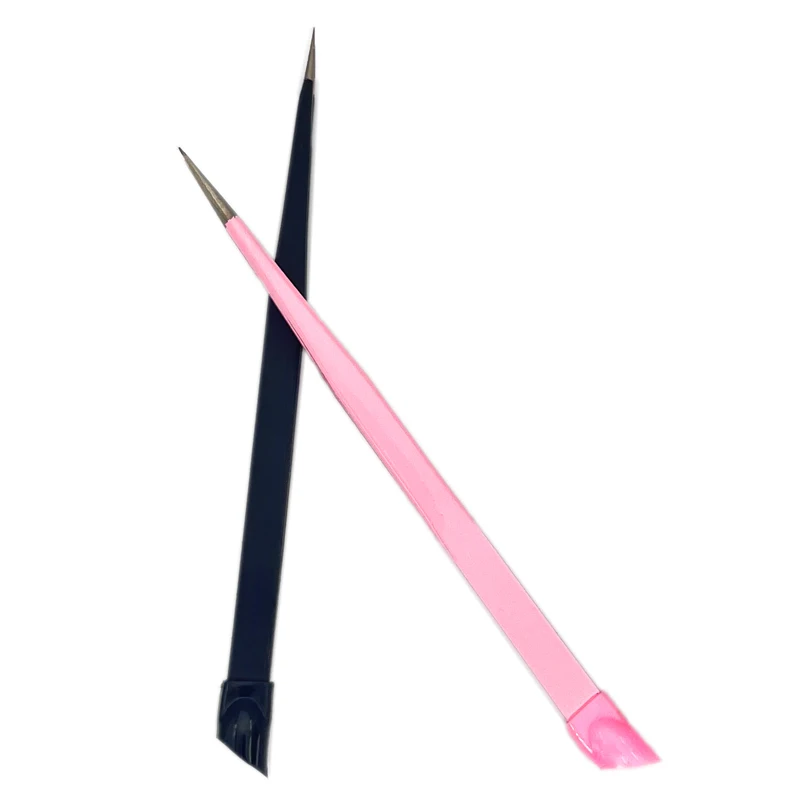 In Stock Pick Stick Stainless Steel Metal Manicure Clamp Clip Black Extension Double Head Nail Silicone Tweezers Art Eyelash