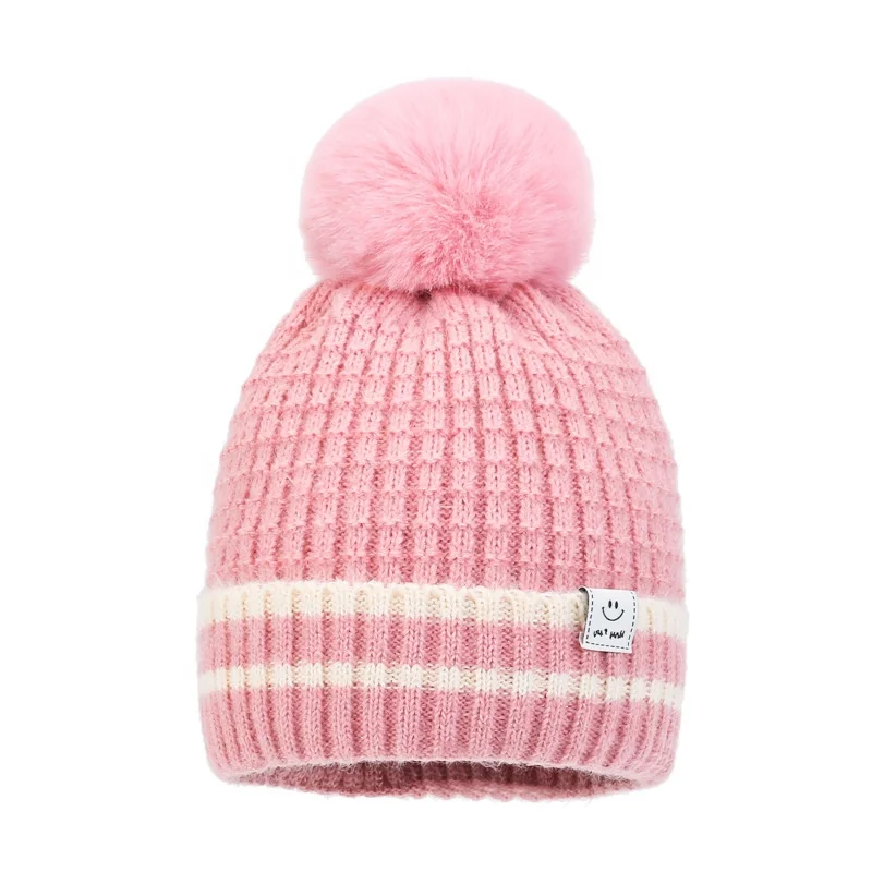 2022 New Design Kids Autumn Winter Hats Caps Children Baby Wool Beanie Hat Fleece Lining Knitted Bubble Caps