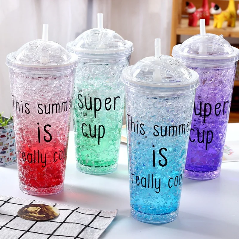 hot selling beach Freezing Gel ice cream cup wholesale reusable custom logo plastic cup with lid and straw