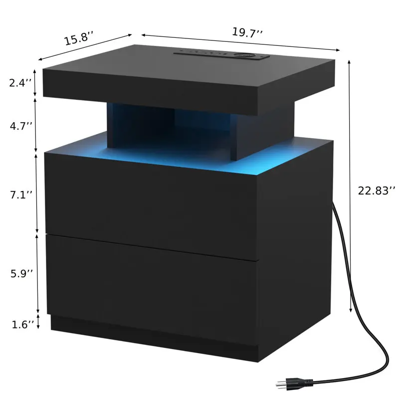 Kainice smart futuristic nightstand side table with wireless charging night stand set of 2 with light modern