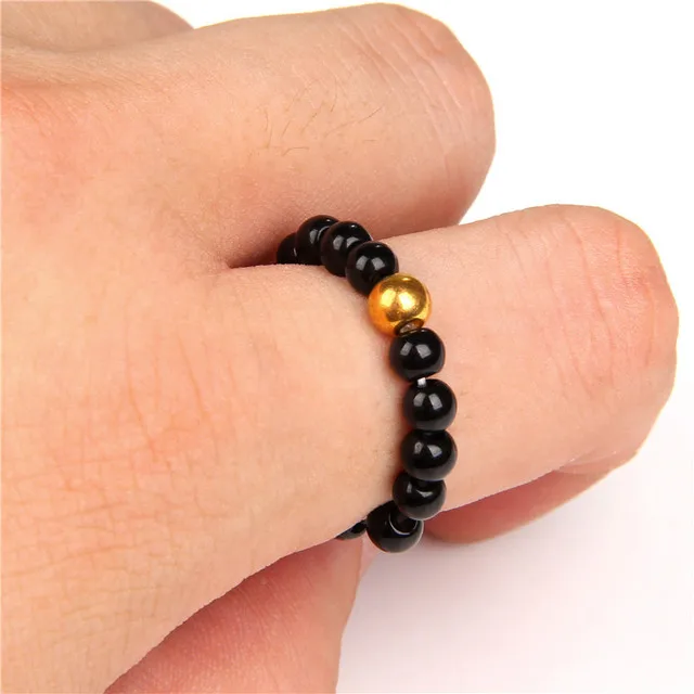 Handmade 4mm Natural Stone beaded Stackable Rings Stainless Steel Bead Multi Color Stretch Rope Party Gifts Ring Adjustable
