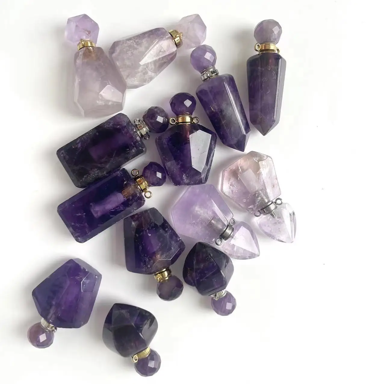 Natural gemstone quartz amethyst mini crystal perfume  bottle for necklace