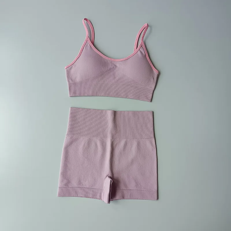 Fashion Custom Logo Seamless High Support Workout Yoga Sets Women Gym Sports Bra Spandex Leggings Set