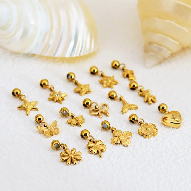 Gold Plated Stainless Steel Flower Butterfly Star Shapes Pendant Bear Charm Sunflowers Heart Necklace Pendant DIY Charm