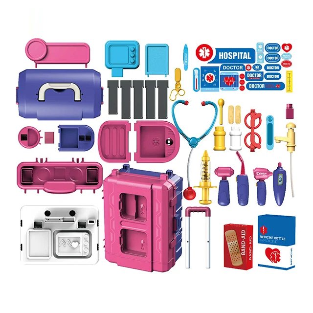 3 In 1 Medical Tool Tie Rod Box Toys Children Doctor Role Play Medical Equipment Appliance Medical Tools Plastic Suitcase Toys