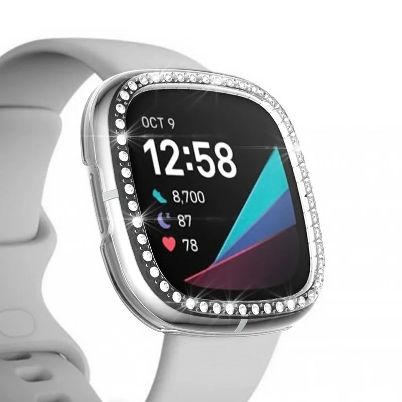 Lianmi Clear Bling One Rows Bumper Frame Protective Cover Accessories Diamond Pc Watch Case For Fitbit Versa 3