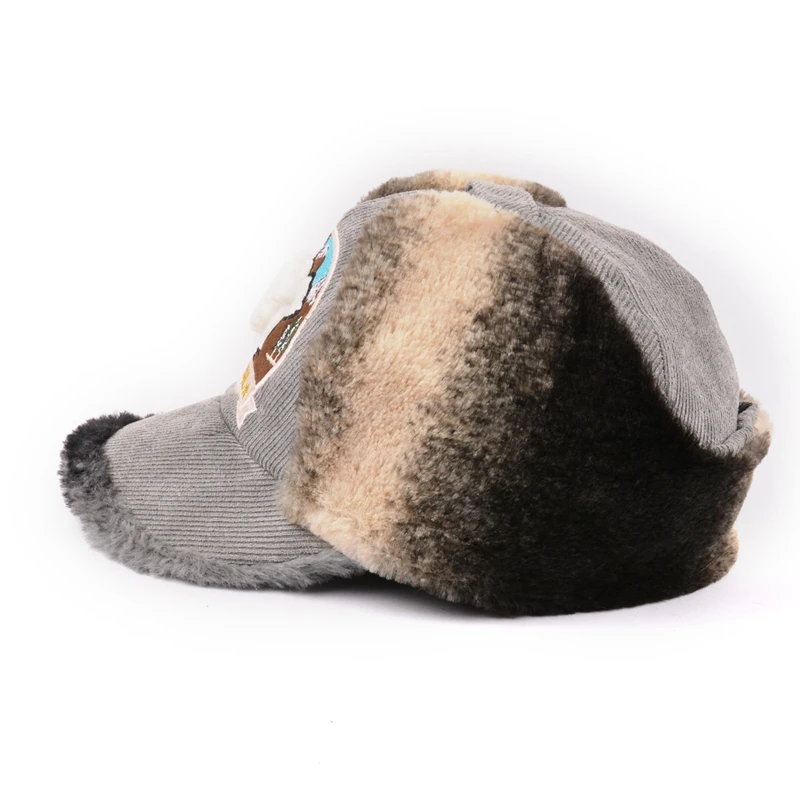 Wholesale 6 panel Men Corduroy Hunting Hats Winter Warm Faux Fur Earflap Sherpa Baseball Caps with ear flaps