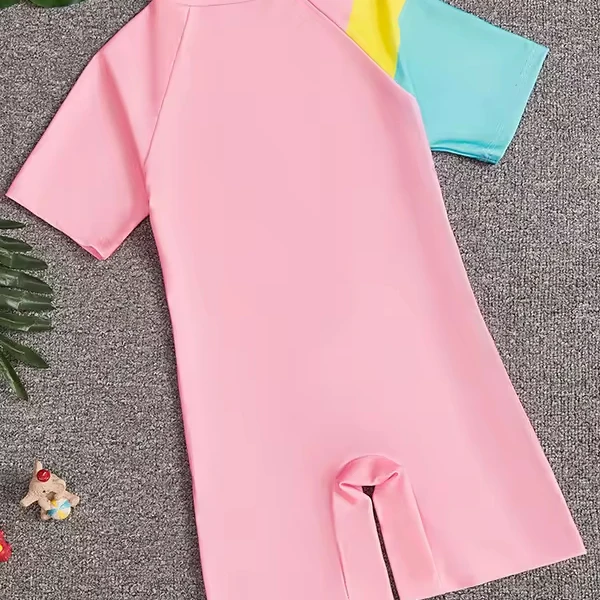 Wholesale Clothing Summer Kids Girls Cartoon Horse Print Round Neck Short Sleeve One-Piece Swimwear