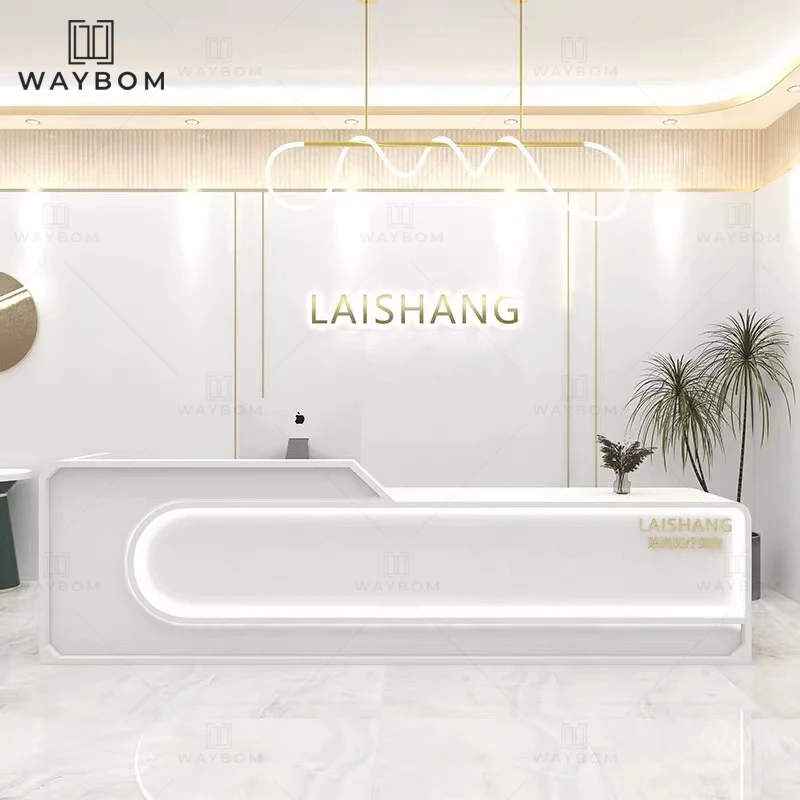 white Reception desk beauty salon L corner curved salon furniture small reception desk reception counter front desk
