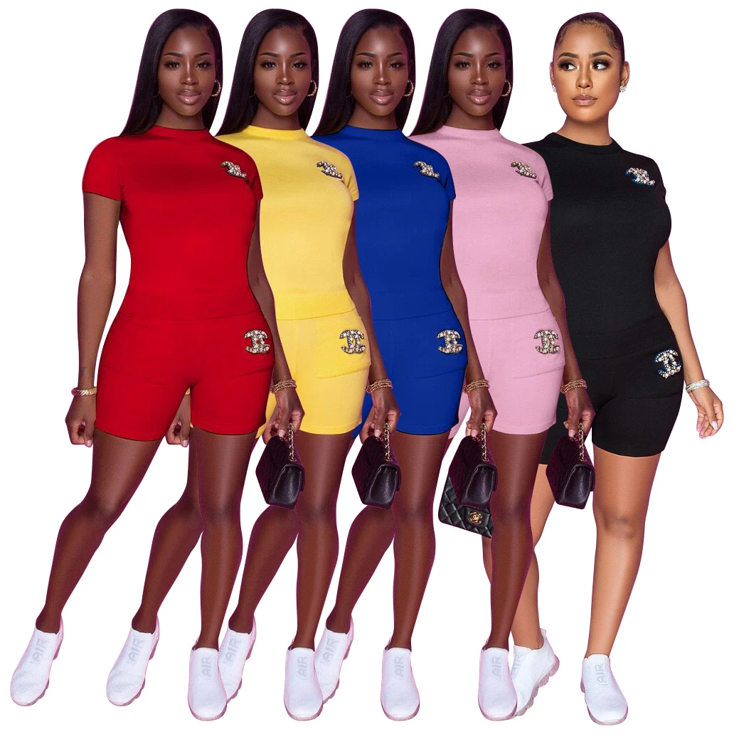 
2021 Top Sale Sexy Short Sleeve Tops Casual Pants Leggings Women Summer Spring Clothing 2 Two Piece Pants Set 